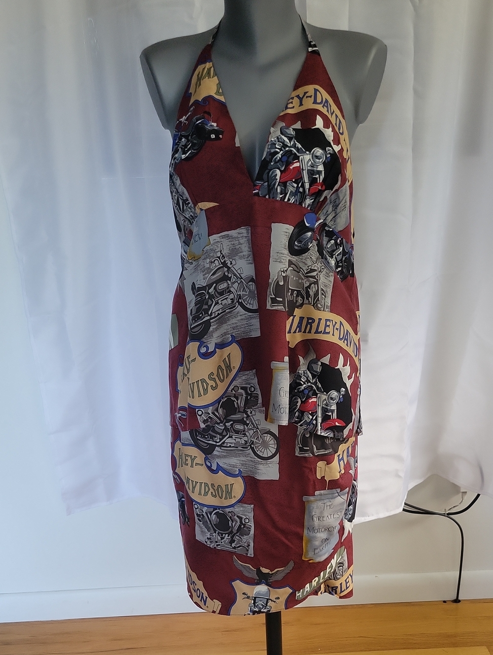 Harley-Davidson × Tori Richards Halter Skirt Set XL Red/Brown 90s Y2K